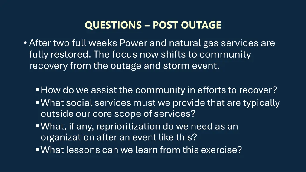 questions post outage
