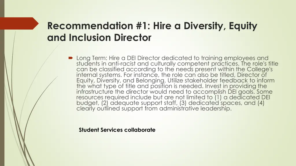 recommendation 1 hire a diversity equity
