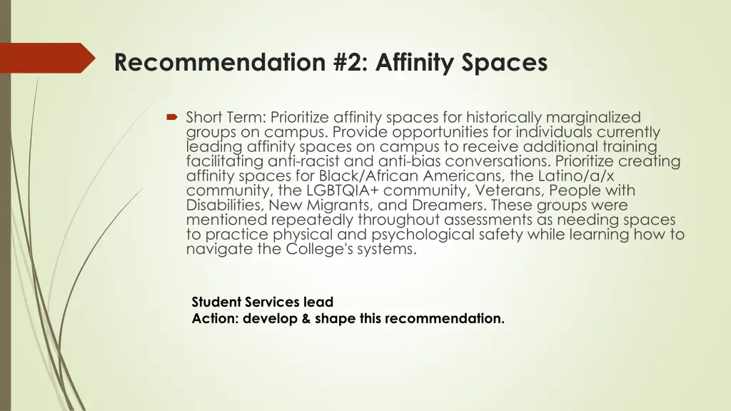 recommendation 2 affinity spaces