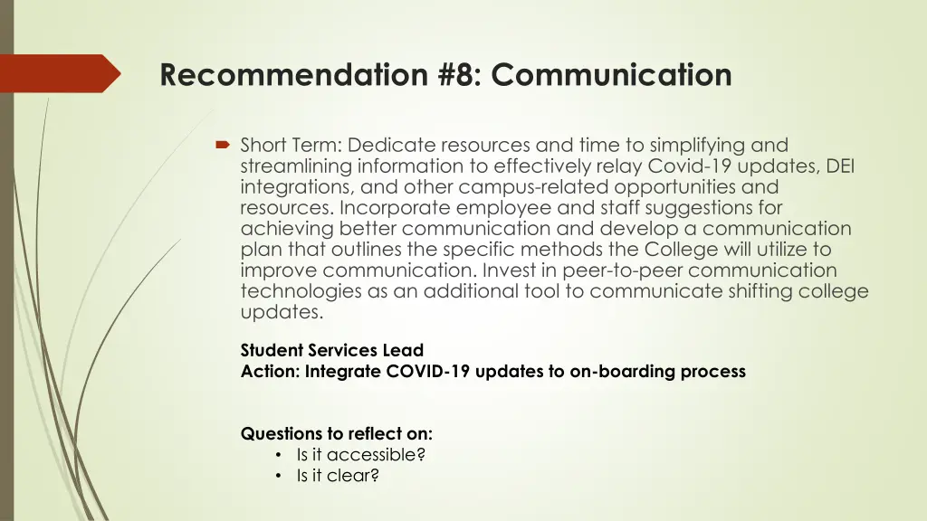 recommendation 8 communication