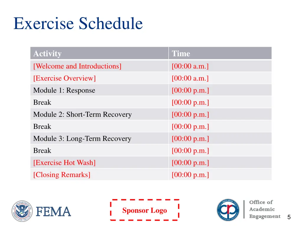 exercise schedule