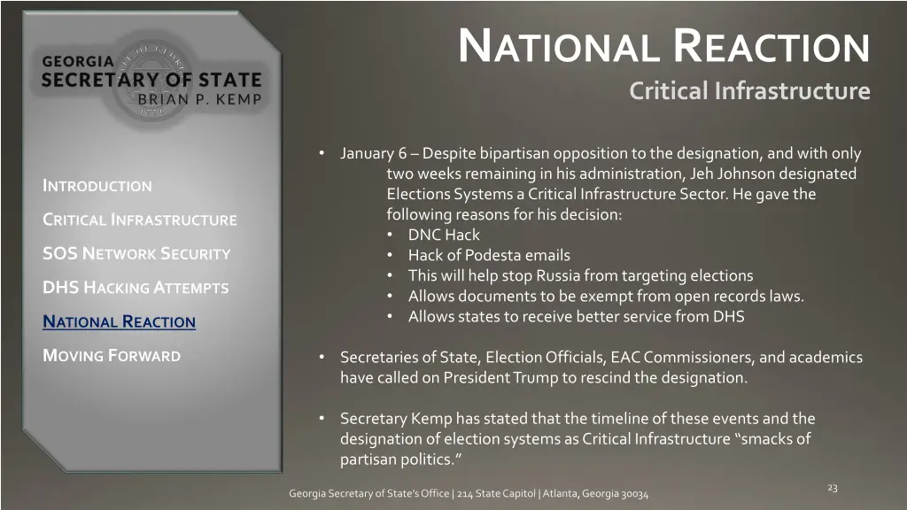 n ational r eaction critical infrastructure