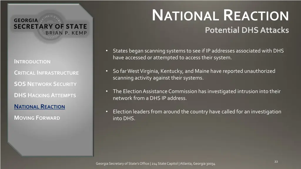 n ational r eaction potential dhs attacks