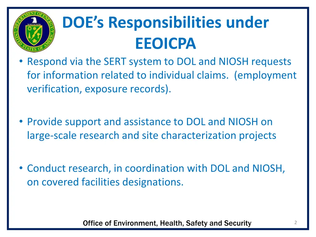 doe s responsibilities under eeoicpa respond
