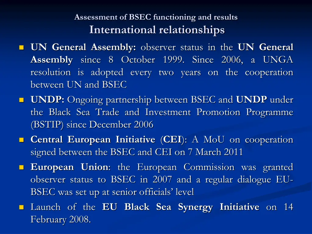 assessment of bsec functioning and results 1