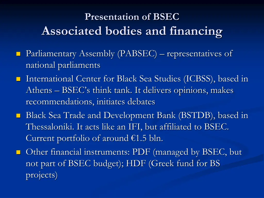presentation of bsec associated bodies
