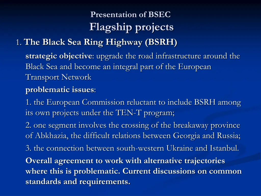presentation of bsec flagship projects
