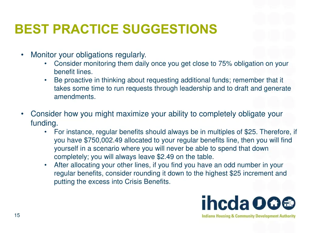 best practice suggestions