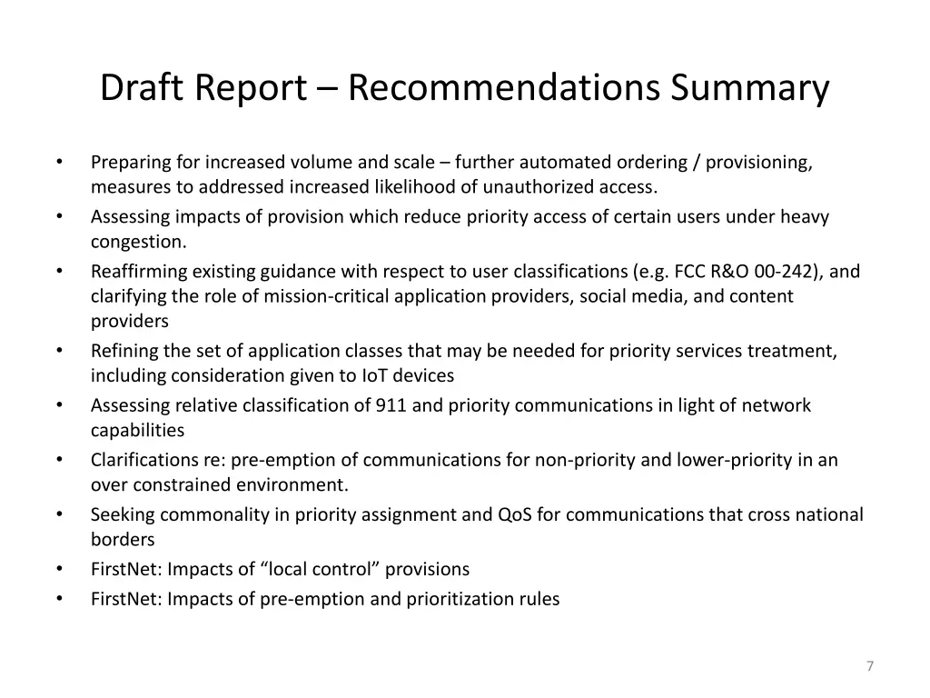 draft report recommendations summary