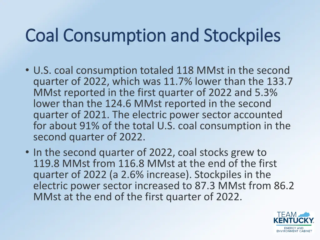 coal consumption and stockpiles coal consumption