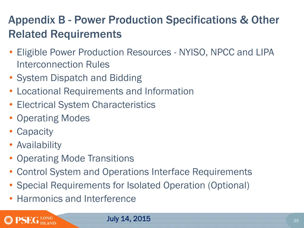 appendix b power production specifications other
