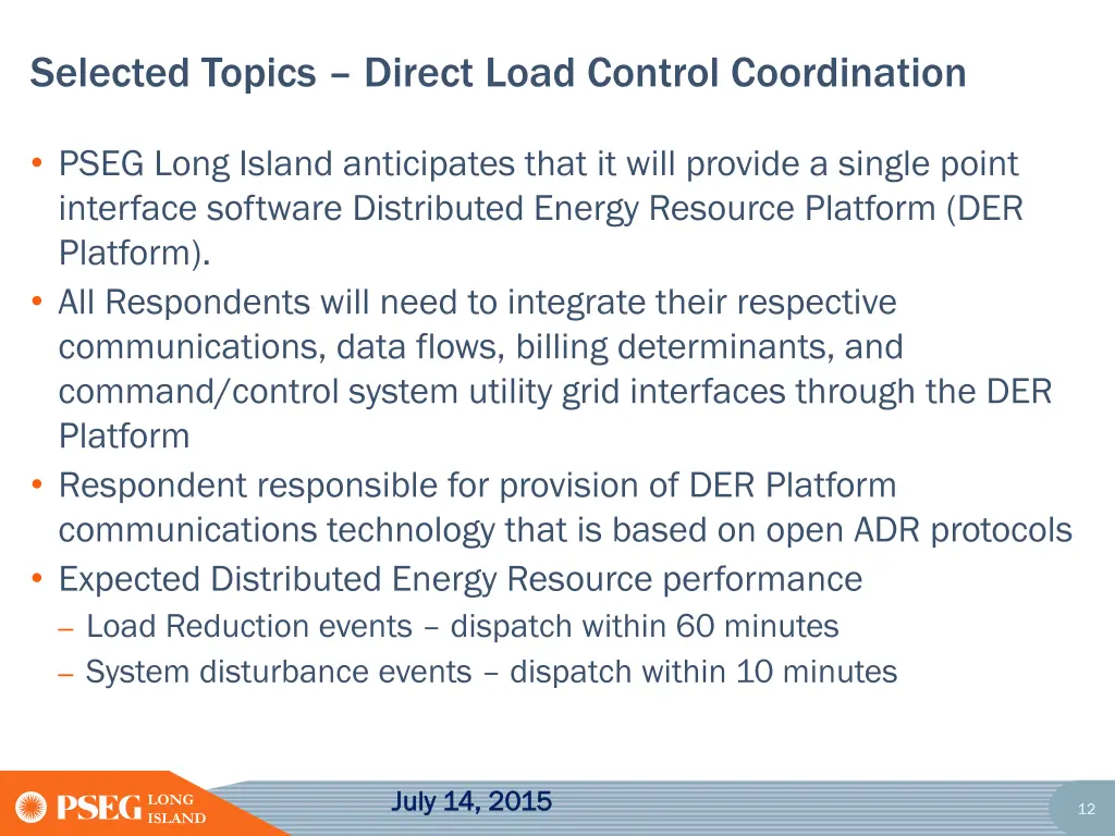 selected topics direct load control coordination