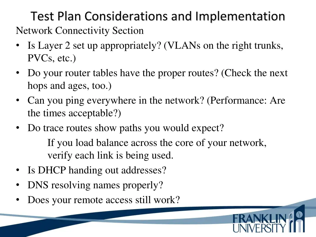 test plan considerations and implementation