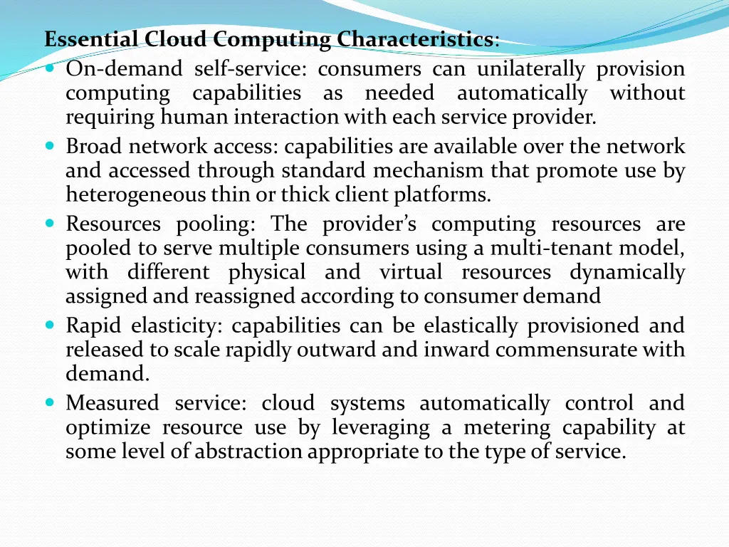 essential cloud computing characteristics