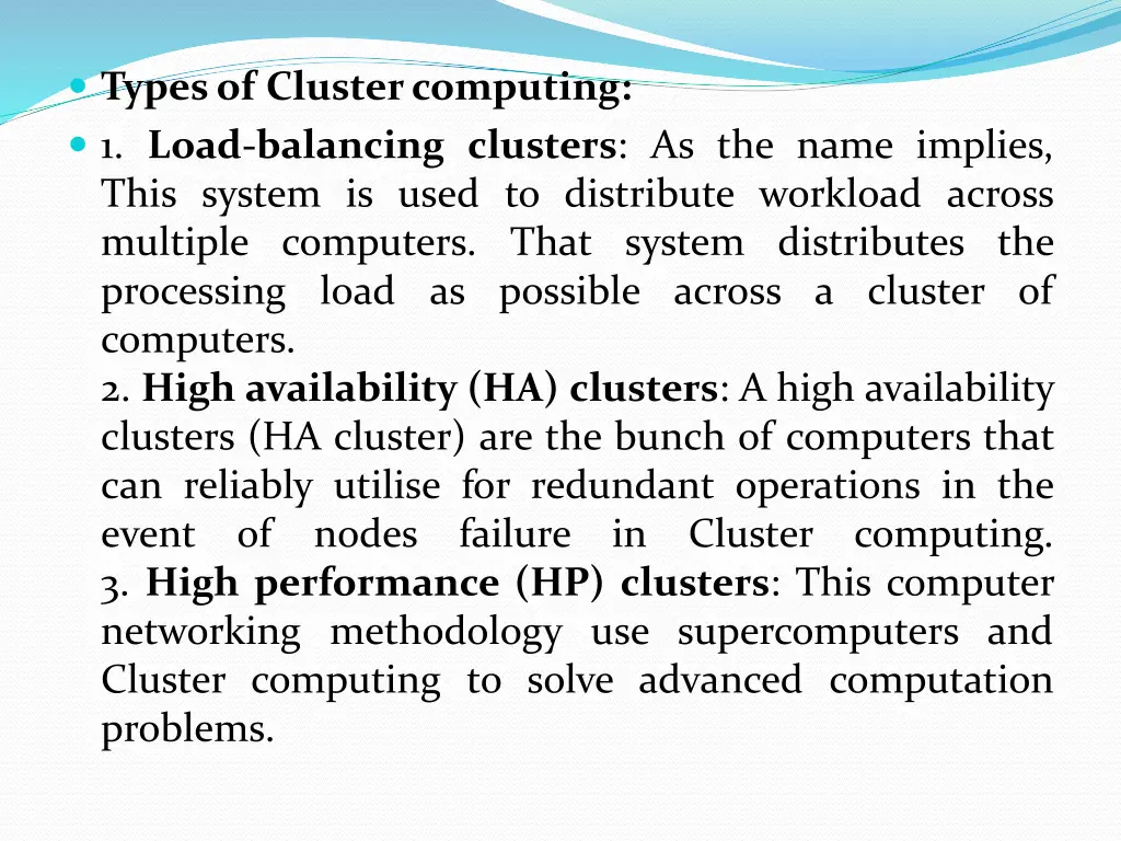 types of cluster computing 1 load balancing