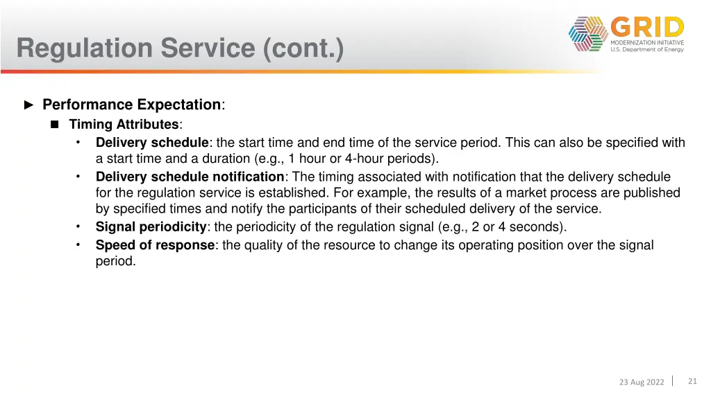 regulation service cont