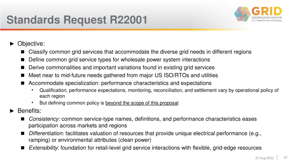 standards request r22001