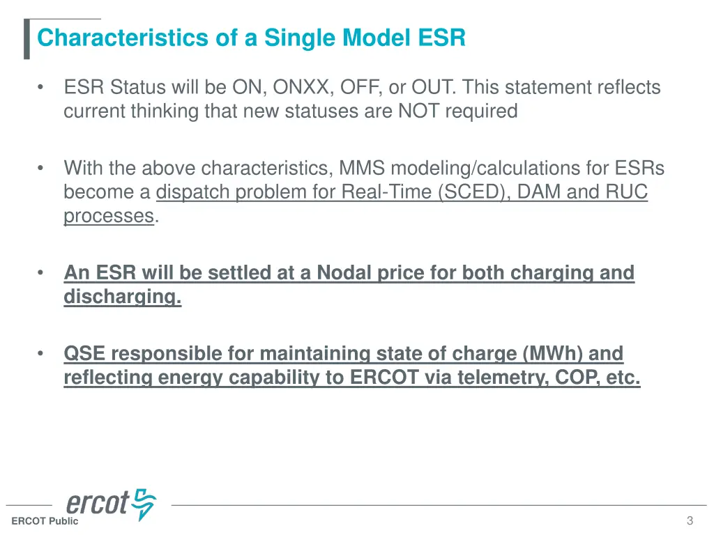 characteristics of a single model esr