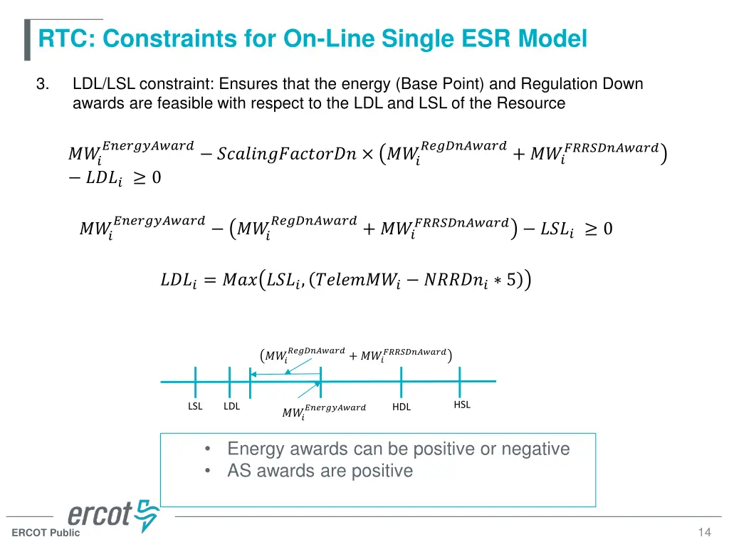 rtc constraints for on line single esr model 1
