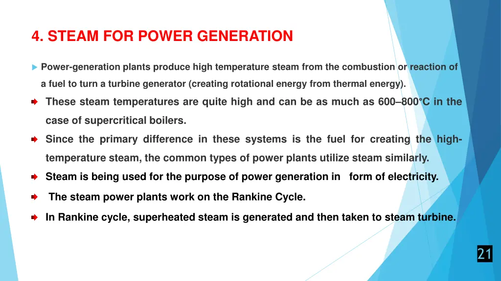 4 steam for power generation