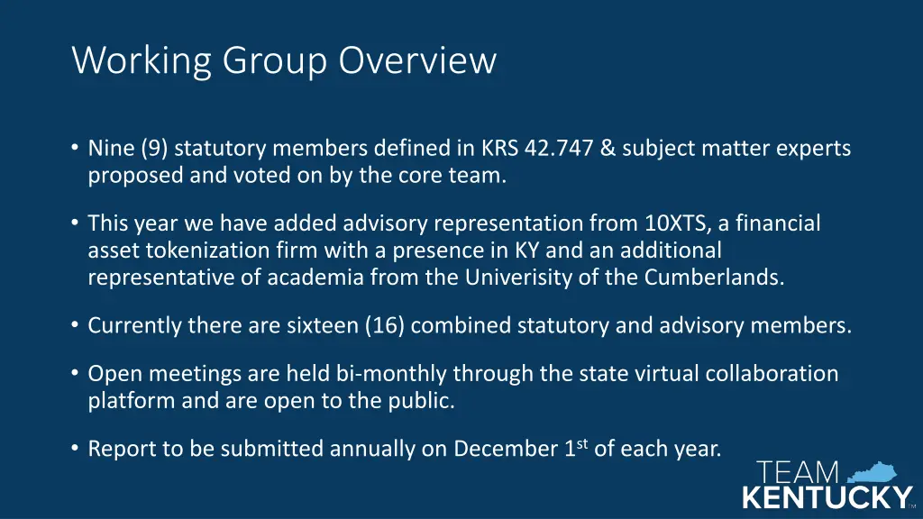 working group overview