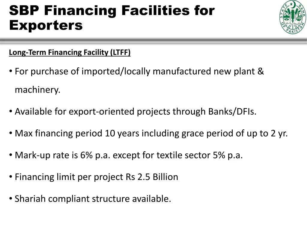 sbp financing facilities for exporters 1