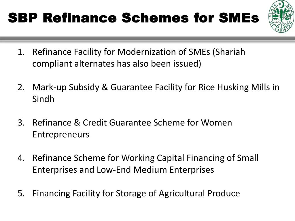 sbp refinance schemes for smes sbp refinance