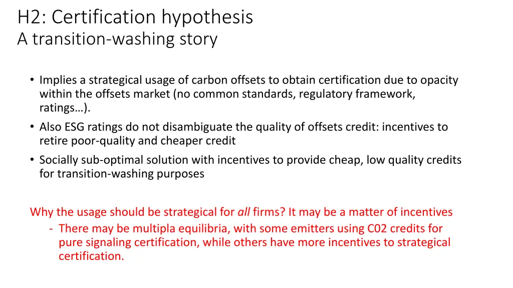 h2 certification hypothesis a transition washing