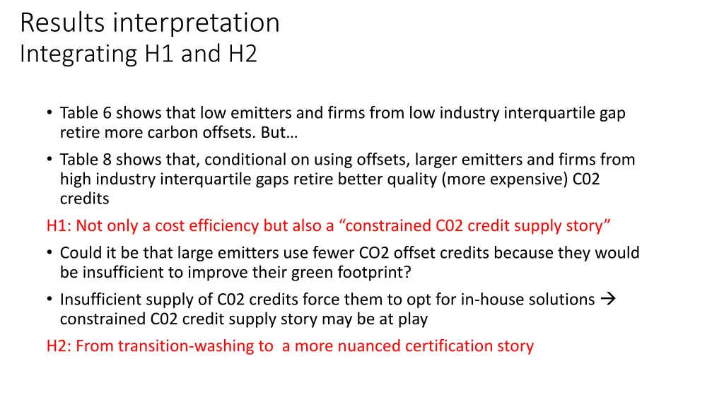results interpretation integrating h1 and h2