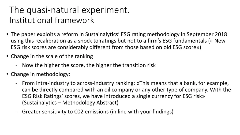the quasi natural experiment institutional