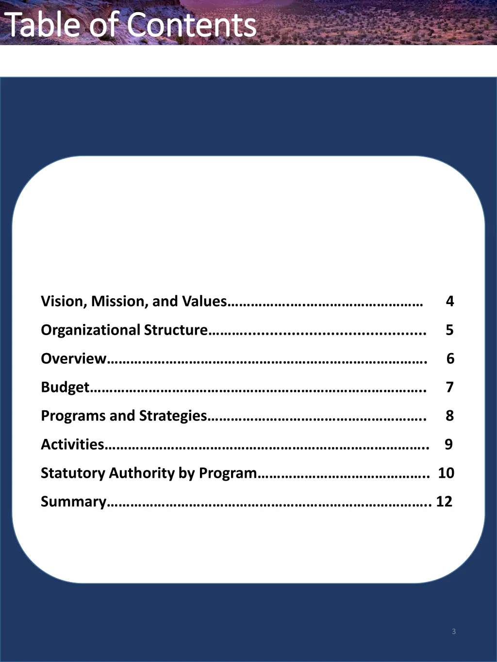 table of contents table of contents table
