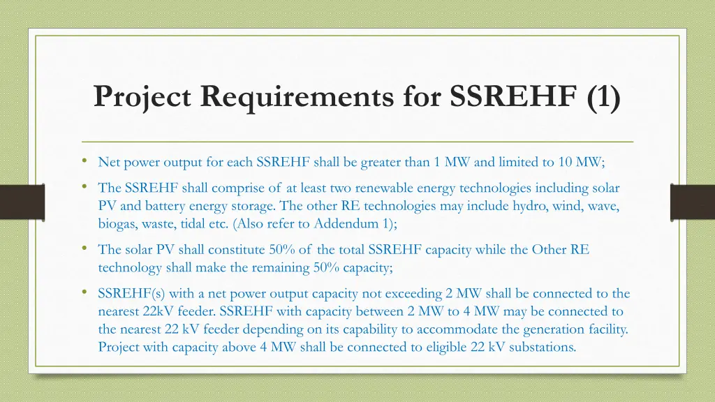 project requirements for ssrehf 1