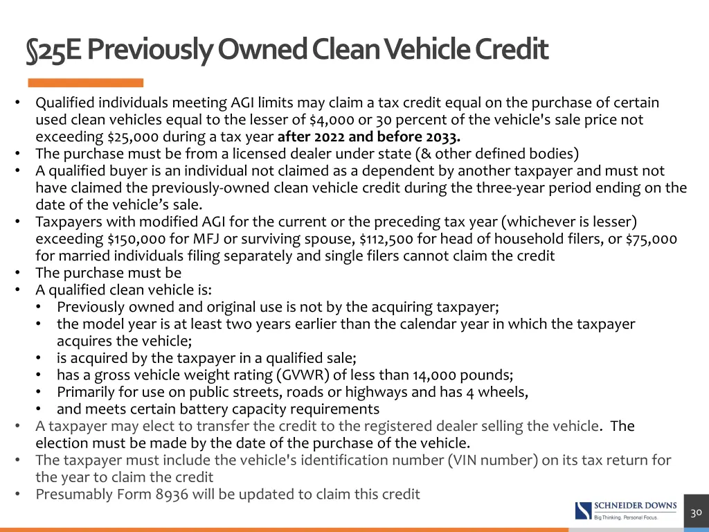 25e previously owned clean vehicle credit