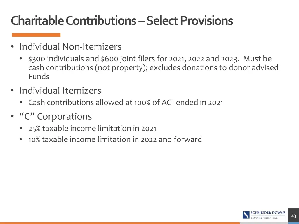 charitable contributions select provisions