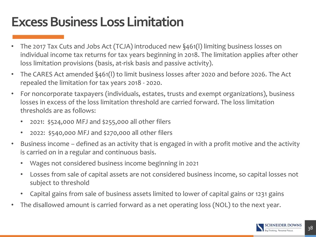 excess business loss limitation