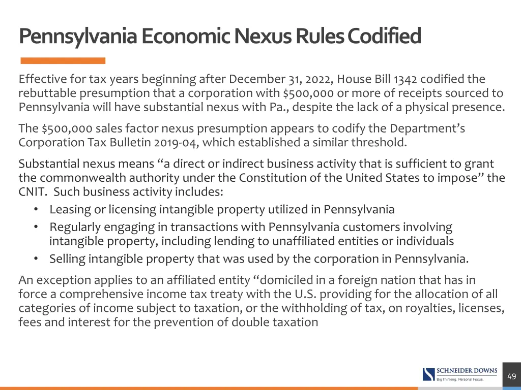 pennsylvania economic nexus rules codified