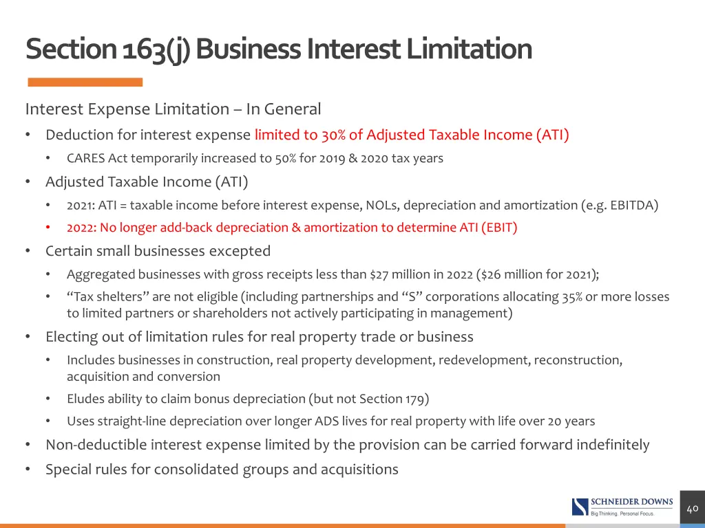 section 163 j business interest limitation