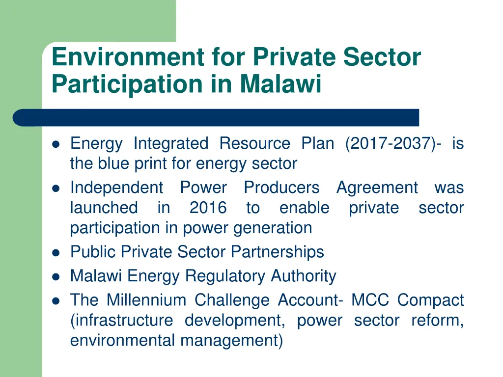 environment for private sector participation