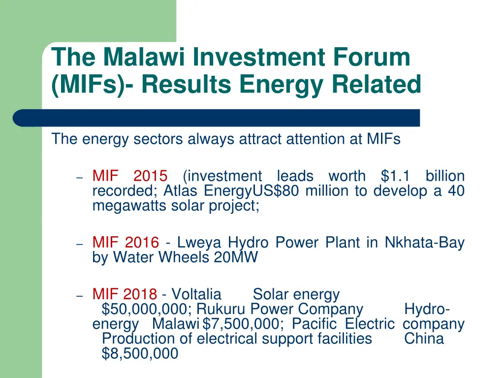 the malawi investment forum mifs results energy