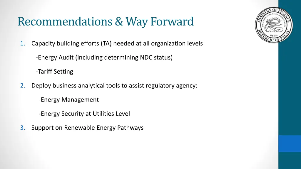 recommendations way forward