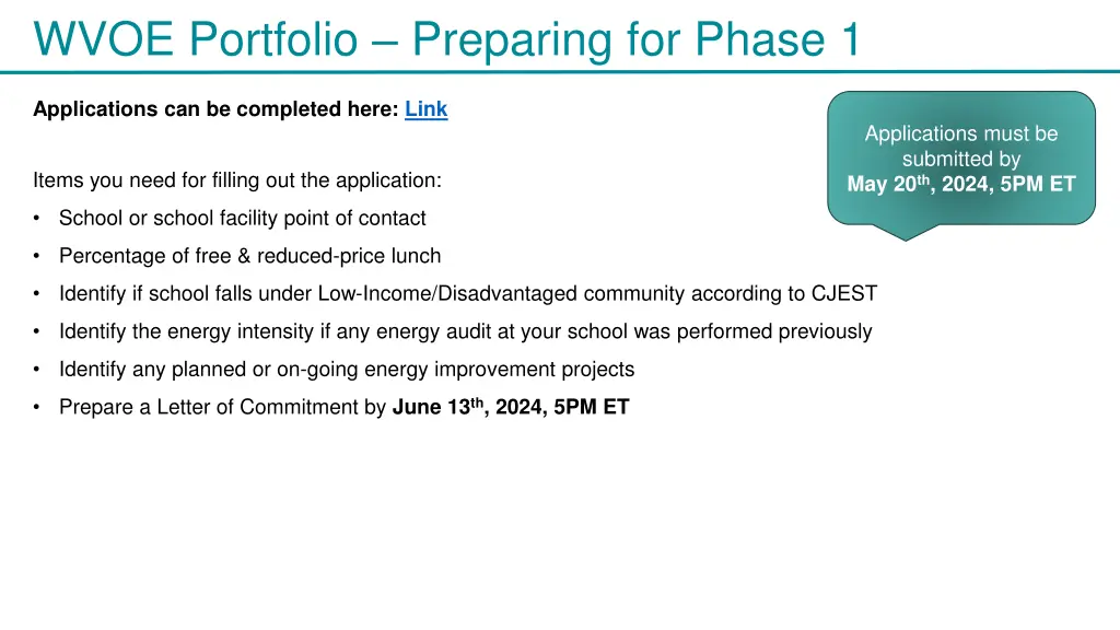 wvoe portfolio preparing for phase 1