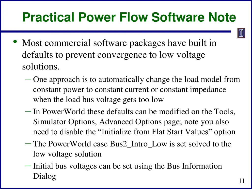 practical power flow software note