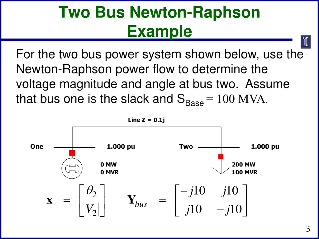 two bus newton raphson example