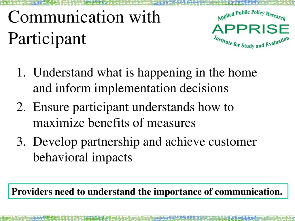 communication with participant