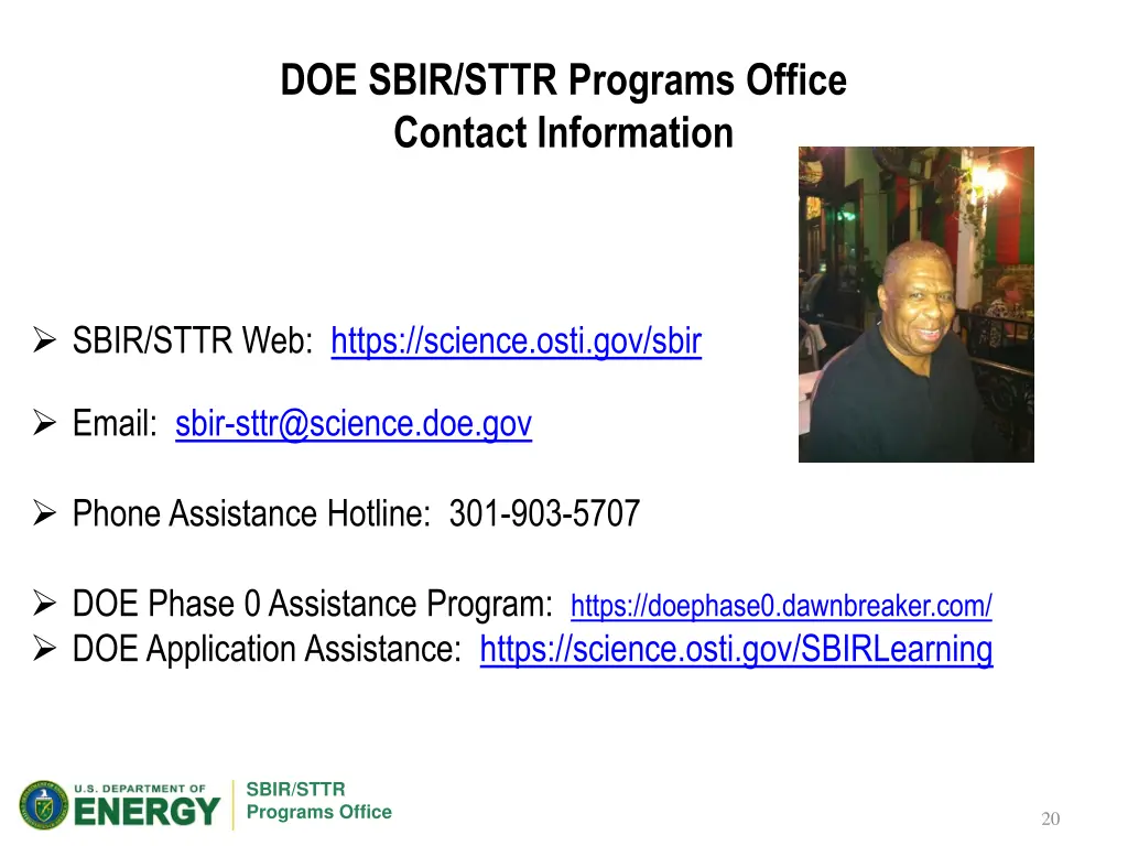 doe sbir sttr programs office contact information