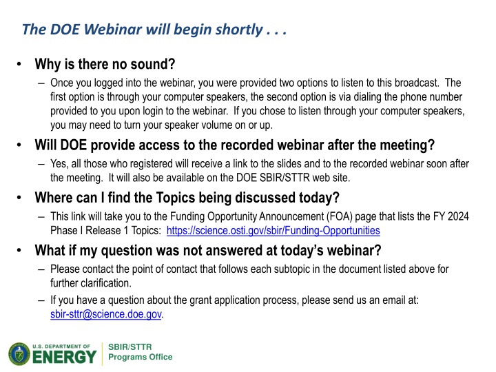 the doe webinar will begin shortly
