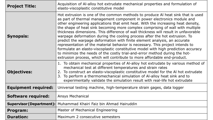 acquisition of al alloy hot extrudate mechanical