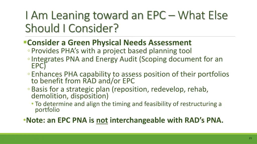 i am leaning toward an epc what else should