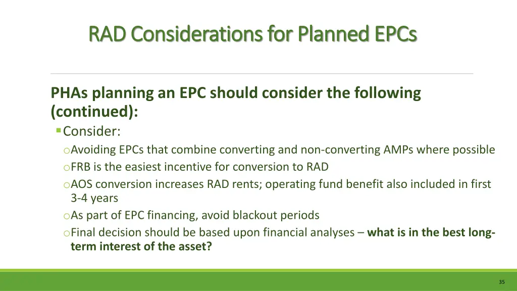 rad considerations for planned epcs