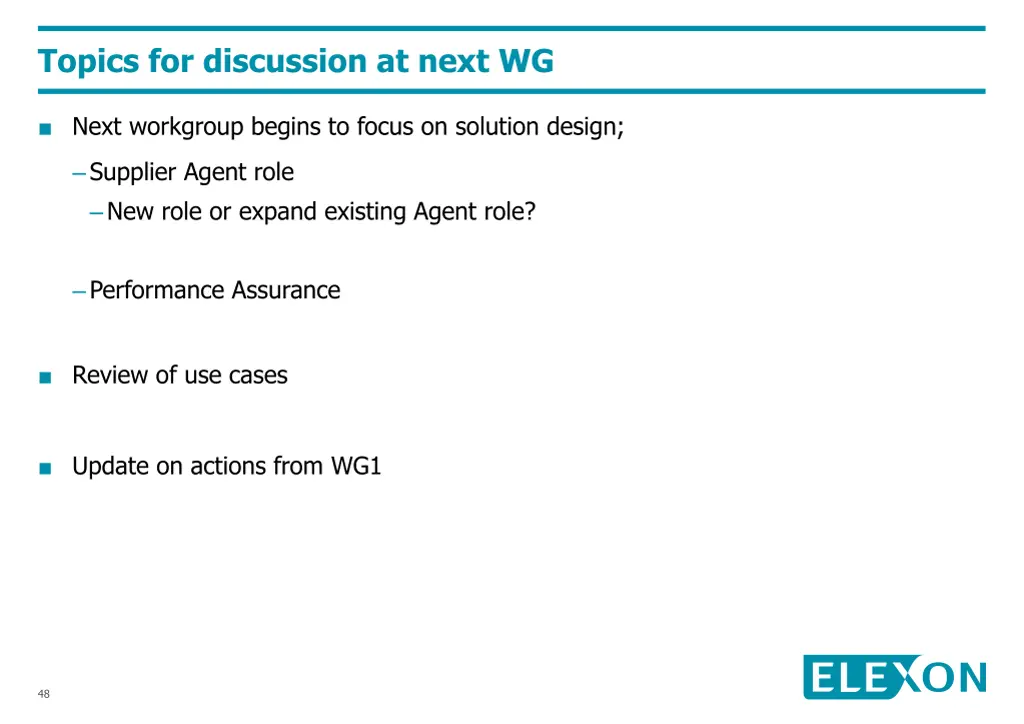 topics for discussion at next wg